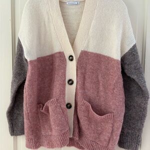 Staccato Cream, Pink, and Gray Cardigan